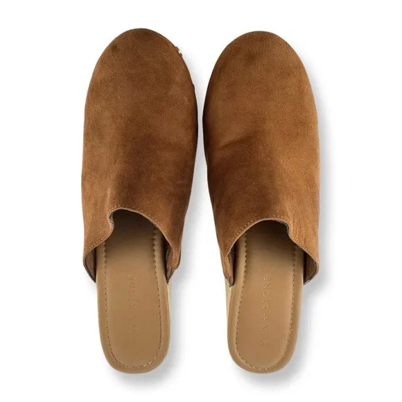 Sun + Stone Taanya Platform Clog Mules Studded in Brown Micro Suede Size 11 - Picture 5 of 11